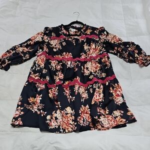 Umgee Black Floral Ruffle Dress